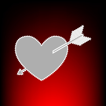 Arrow heart sign. Postage stamp or old photo style on red-black gradient background.のイラスト素材