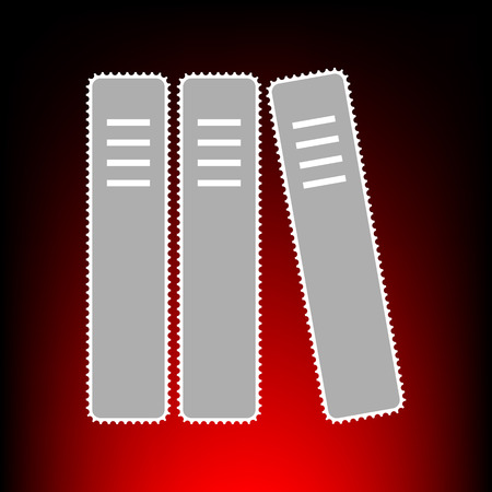 Row of binders, office folders icon. Postage stamp or old photo style on red-black gradient background.のイラスト素材