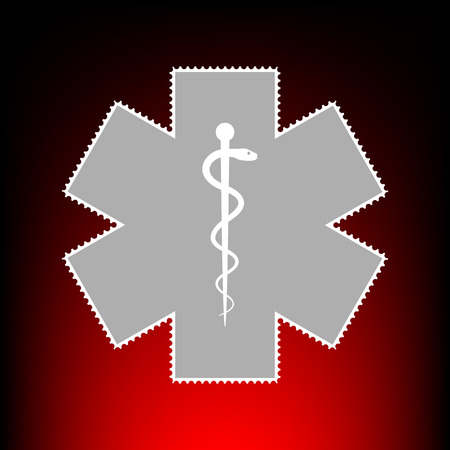 Ceremony ribbon cut sign. Postage stamp or old photo style on red-black gradient background.のイラスト素材