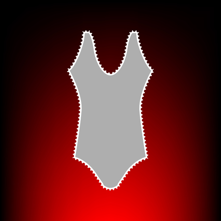 Woman`s swimsuit sign. Postage stamp or old photo style on red-black gradient background.のイラスト素材