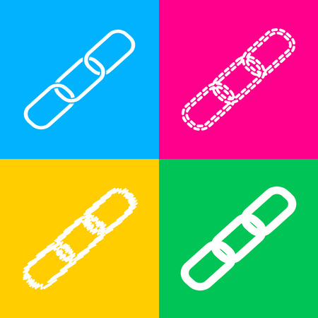 Link sign illustration. Four styles of icon on four color squares.のイラスト素材