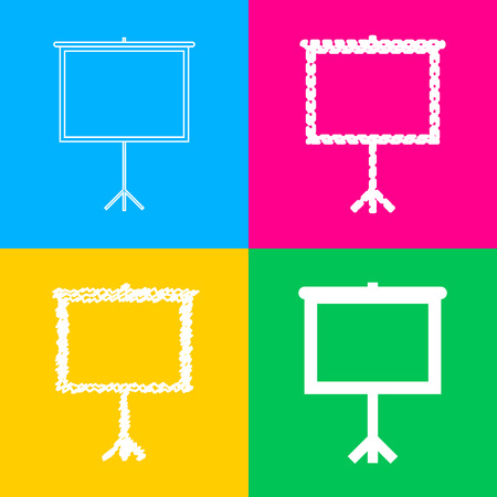 Blank Projection screen. Four styles of icon on four color squares.のイラスト素材