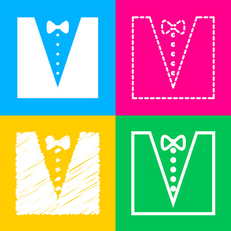 Tuxedo with bow silhouette. Flat style black icon on white.のイラスト素材