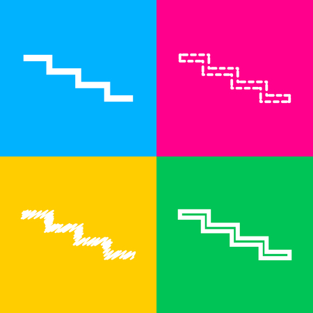 Stair down sign. Flat style black icon on white.のイラスト素材