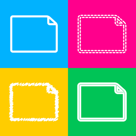 Horisontal document sign illustration. Four styles of icon on four color squares.のイラスト素材
