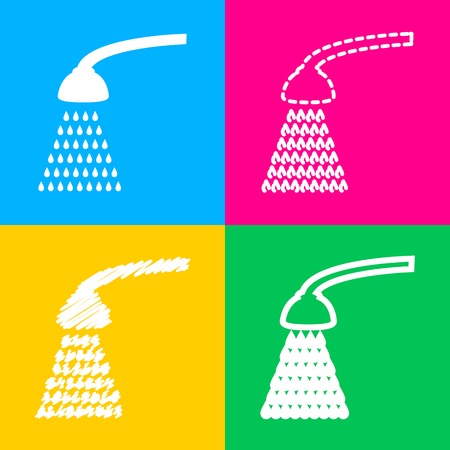 Shower simple sign. Four styles of icon on four color squares.のイラスト素材