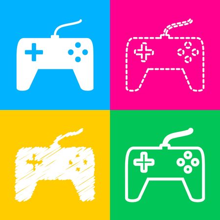 Joystick simple sign. Four styles of icon on four color squares.のイラスト素材