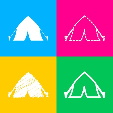 Tourist tent sign. Flat style black icon on white.のイラスト素材