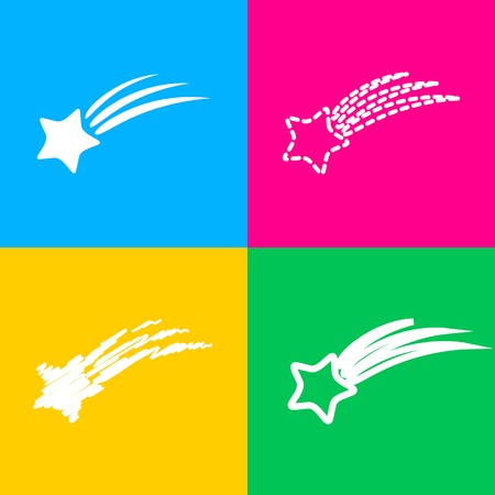 Shooting star sign. Four styles of icon on four color squares.のイラスト素材