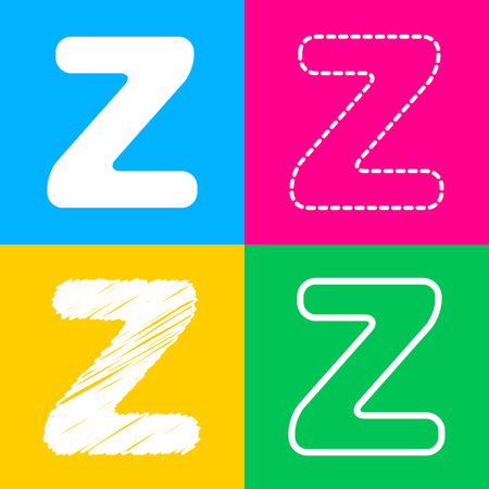 Letter Z sign design template element. Four styles of icon on four color squares.のイラスト素材