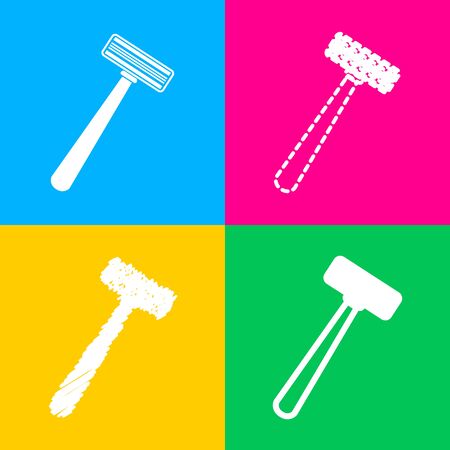 Safety razor sign. Four styles of icon on four color squares.のイラスト素材