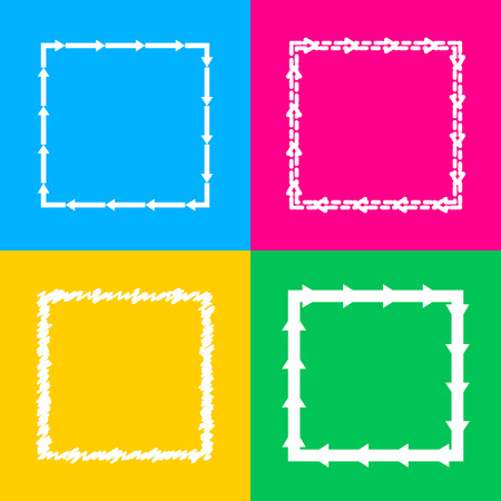 Arrow on a square shape. Four styles of icon on four color squares.のイラスト素材