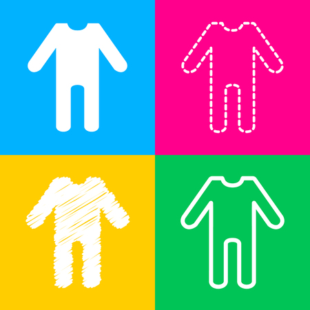 Baby clothes sign. Four styles of icon on four color squares.のイラスト素材