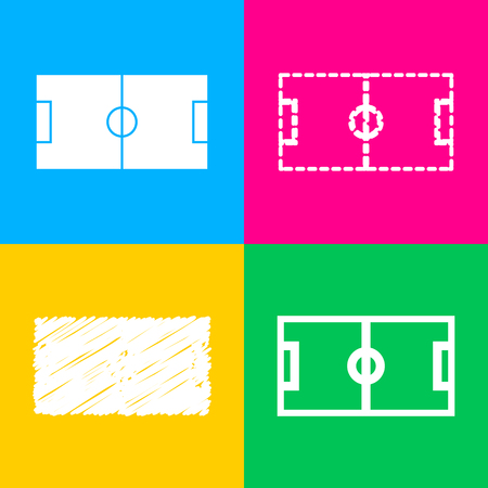 Soccer field. Four styles of icon on four color squares.のイラスト素材