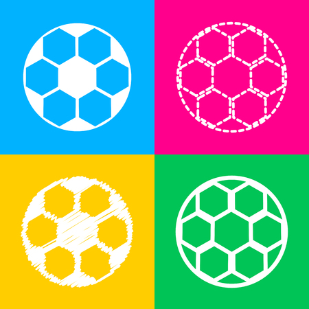 Soccer ball sign. Four styles of icon on four color squares.のイラスト素材