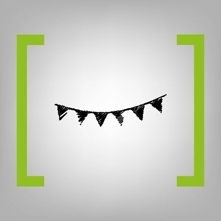 Holiday flags garlands sign. Vector. Black scribble icon in citron brackets on grayish background.のイラスト素材
