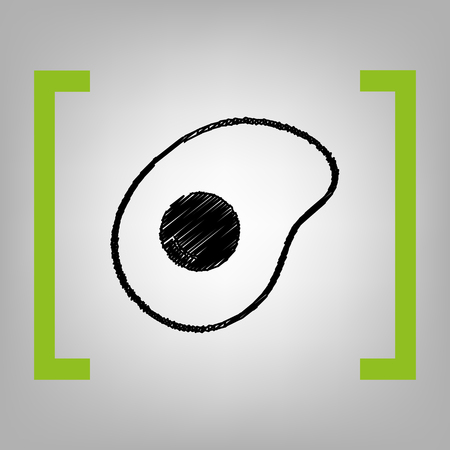 Vector illustration of omelette. Flat designed style icon. Vector. Black scribble icon in citron brackets on grayish background.のイラスト素材