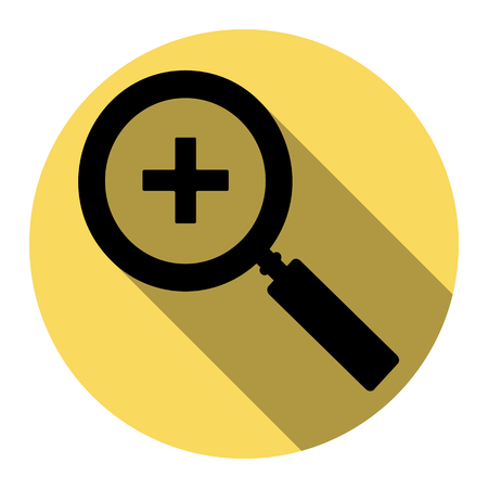 Zoom sign illustration. Vector. Flat black icon with flat shadow on royal yellow circle with white background. Isolated.のイラスト素材