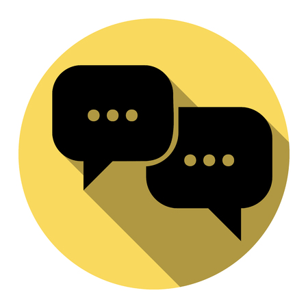 Speech bubbles sign. Vector. Flat black icon with flat shadow on royal yellow circle with white background. Isolated.のイラスト素材