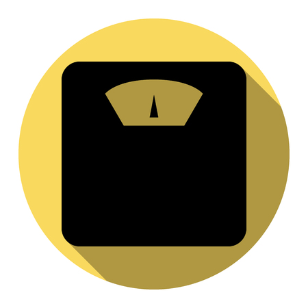 Bathroom scale sign. Vector. Flat black icon with flat shadow on royal yellow circle with white background. Isolated.のイラスト素材