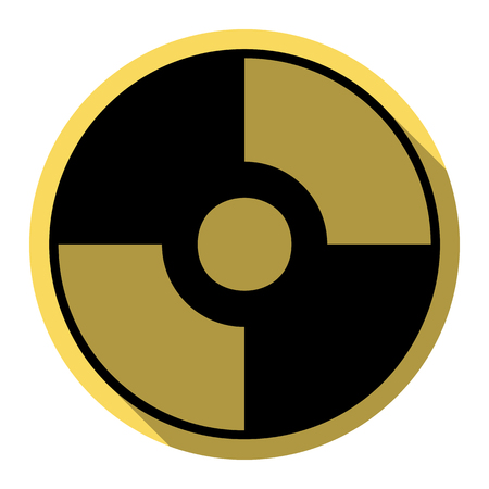 Vector CD or DVD sign. Vector. Flat black icon with flat shadow on royal yellow circle with white background. Isolated.のイラスト素材