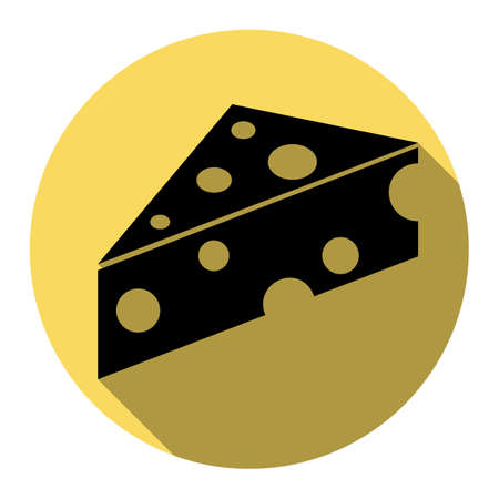 Cheese Maasdam sign. Vector. Flat black icon with flat shadow on royal yellow circle with white background. Isolated.のイラスト素材