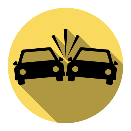 Crashed Cars sign. Vector. Flat black icon with flat shadow on royal yellow circle with white background. Isolated.のイラスト素材