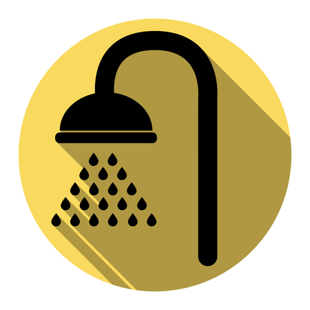 Shower sign. Vector. Flat black icon with flat shadow on royal yellow circle with white background. Isolated.のイラスト素材