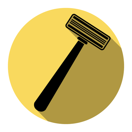 Safety razor sign. Vector. Flat black icon with flat shadow on royal yellow circle with white background. Isolated.のイラスト素材