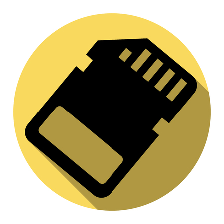 Memory card sign. Vector. Flat black icon with flat shadow on royal yellow circle with white background. Isolated.のイラスト素材