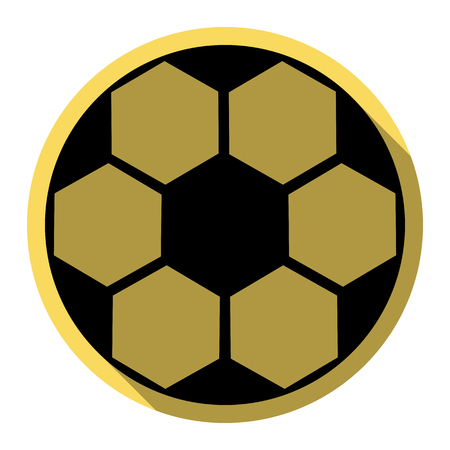 Soccer ball sign. Vector. Flat black icon with flat shadow on royal yellow circle with white background. Isolated.のイラスト素材