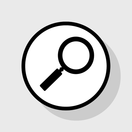Zoom sign illustration. Vector. Flat black icon in white circle with shadow at gray background.のイラスト素材