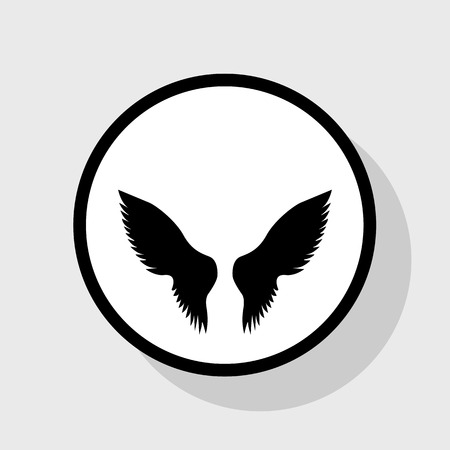 Wings sign illustration. Vector. Flat black icon in white circle with shadow at gray background.のイラスト素材