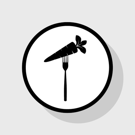 Vegetarian food sign illustration. Vector. Flat black icon in white circle with shadow at gray background.のイラスト素材