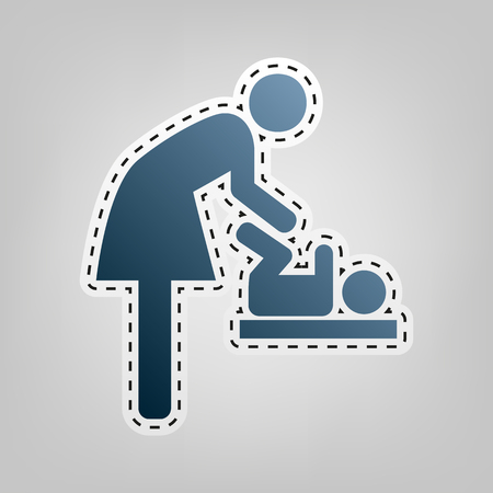 Symbol for women and baby, baby changing. Vector. Blue icon with outline for cutting out at gray background.のイラスト素材
