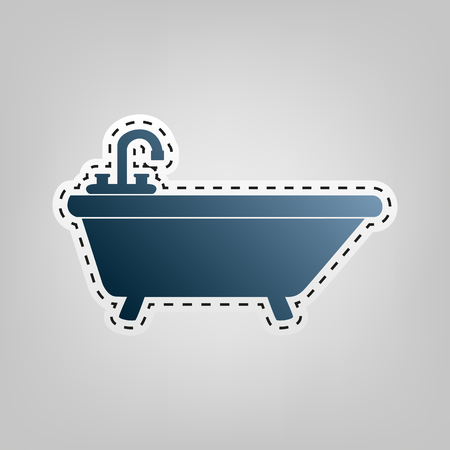 Bathtub sign illustration. Vector. Blue icon with outline for cutting out at gray background.のイラスト素材