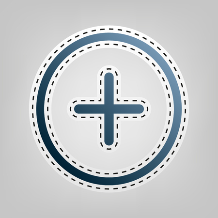 Positive symbol plus sign. Vector. Blue icon with outline for cutting out at gray background.のイラスト素材