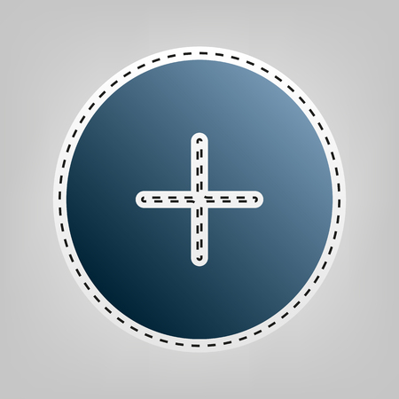 Positive symbol plus sign. Vector. Blue icon with outline for cutting out at gray background.のイラスト素材