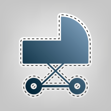 Pram sign illustration. Vector. Blue icon with outline for cutting out at gray background.のイラスト素材