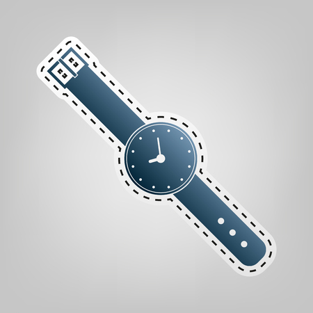 Watch sign illustration. Vector. Blue icon with outline for cutting out at gray background.のイラスト素材