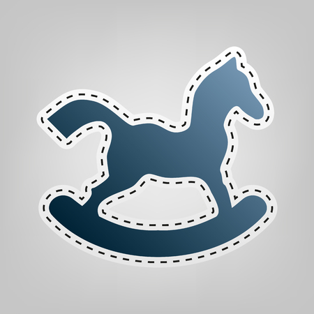 Horse toy sign. Vector. Blue icon with outline for cutting out at gray background.のイラスト素材