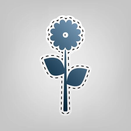 Flower sign illustration. Vector. Blue icon with outline for cutting out at gray background.のイラスト素材