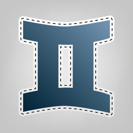 Gemini sign. Vector. Blue icon with outline for cutting out at gray background.のイラスト素材