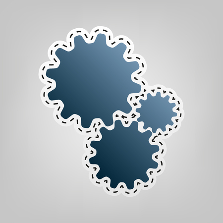 Settings sign illustration. Vector. Blue icon with outline for cutting out at gray background.のイラスト素材