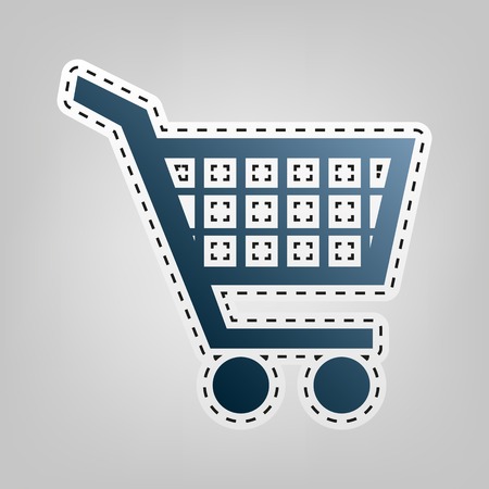 Shopping cart sign. Vector. Blue icon with outline for cutting out at gray background.のイラスト素材