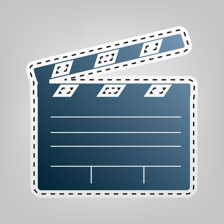 Film clap board cinema sign. Vector. Blue icon with outline for cutting out at gray background.のイラスト素材