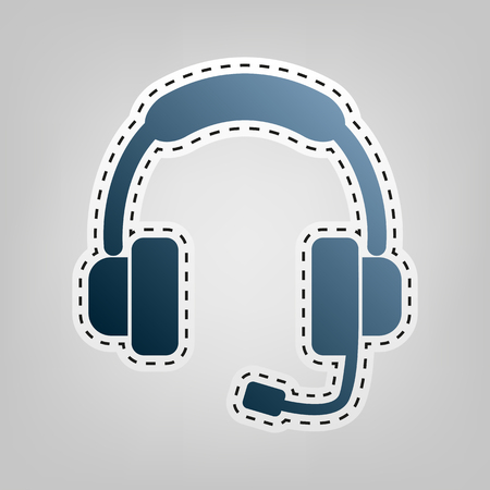 Support sign illustration. Vector. Blue icon with outline for cutting out at gray background.のイラスト素材