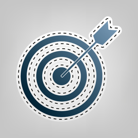 Target with dart. Vector. Blue icon with outline for cutting out at gray background.のイラスト素材