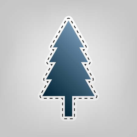 New year tree sign. Vector. Blue icon with outline for cutting out at gray background.のイラスト素材