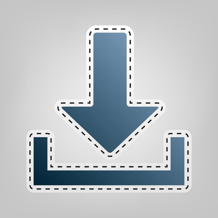 Download sign illustration. Vector. Blue icon with outline for cutting out at gray background.のイラスト素材